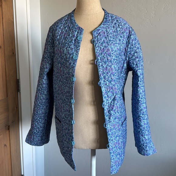 Quilted floral reversible jacket Womens L  Cotton cottage core Country Romantic - Picture 9 of 16